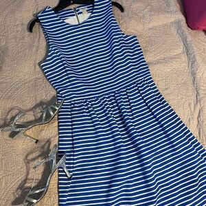 Blue & White A-Line Dress w/ Pockets (J Crew)